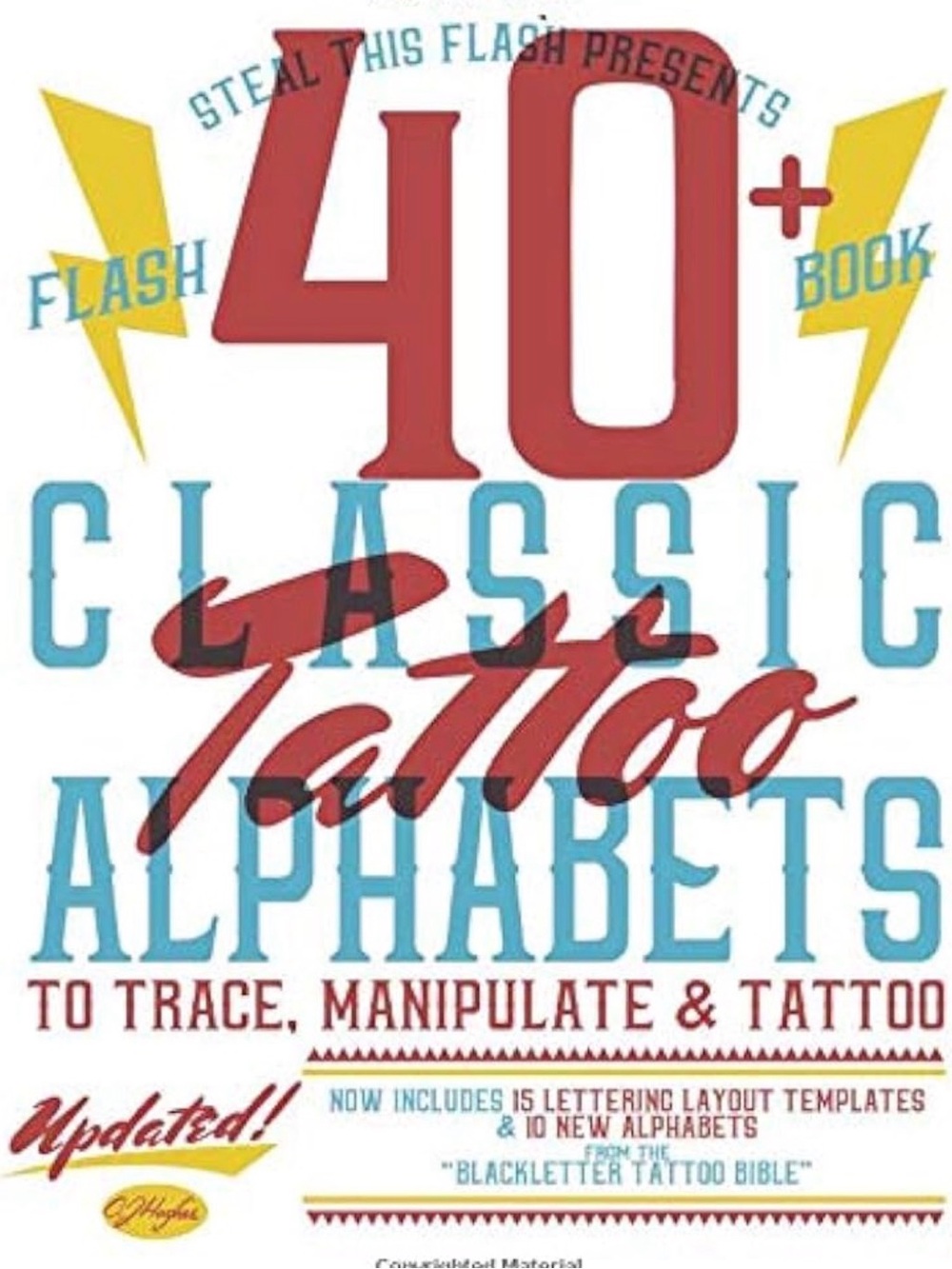 40 Classic Tattoo Alphabets Flash Book - Bold Red & Aqua Cover